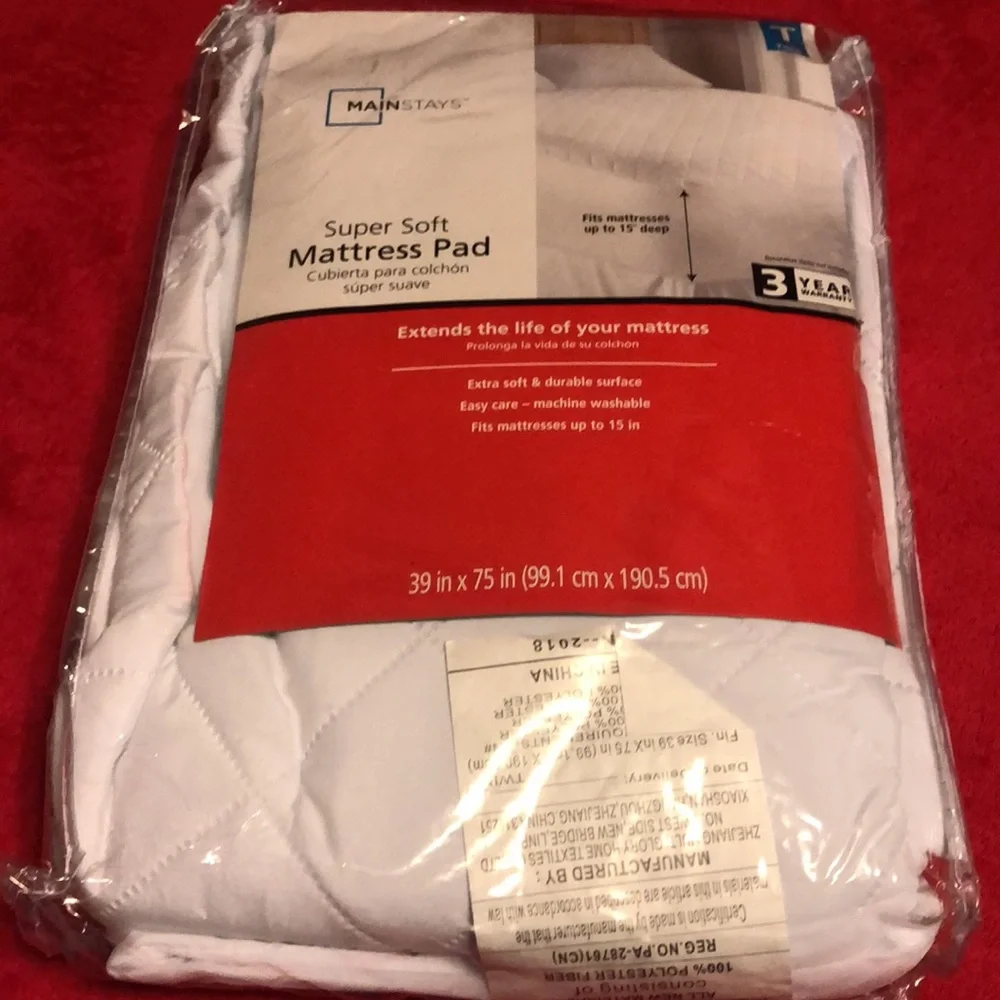 Mattress Pad Fits mattresses up to 15” Deep Mainstays Twin